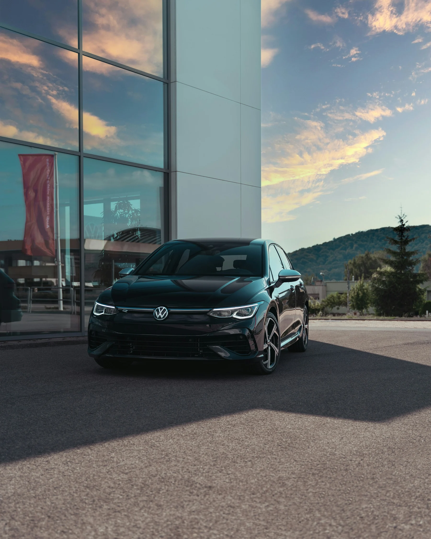 Volkswagen noire vue de trois quarts